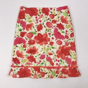 Spring Floral Watercolor Skirt w/ Pink Ribbon Trim